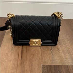 Chanel Black Quilted Boy Bag with Gold Hardware